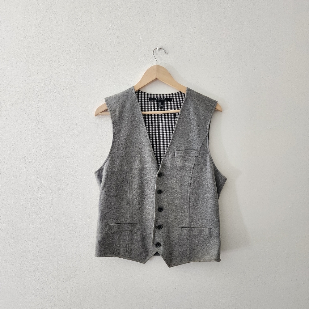 21Men | Gray Button-Up Vest with Gingham Lining